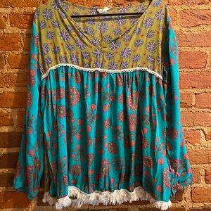 Live Happy by Natural Life Boho Tunic in Green